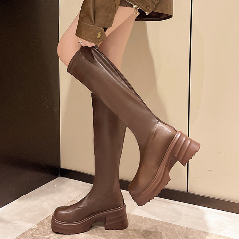 Women's fashionable stretch boots with thick platform sole, size S