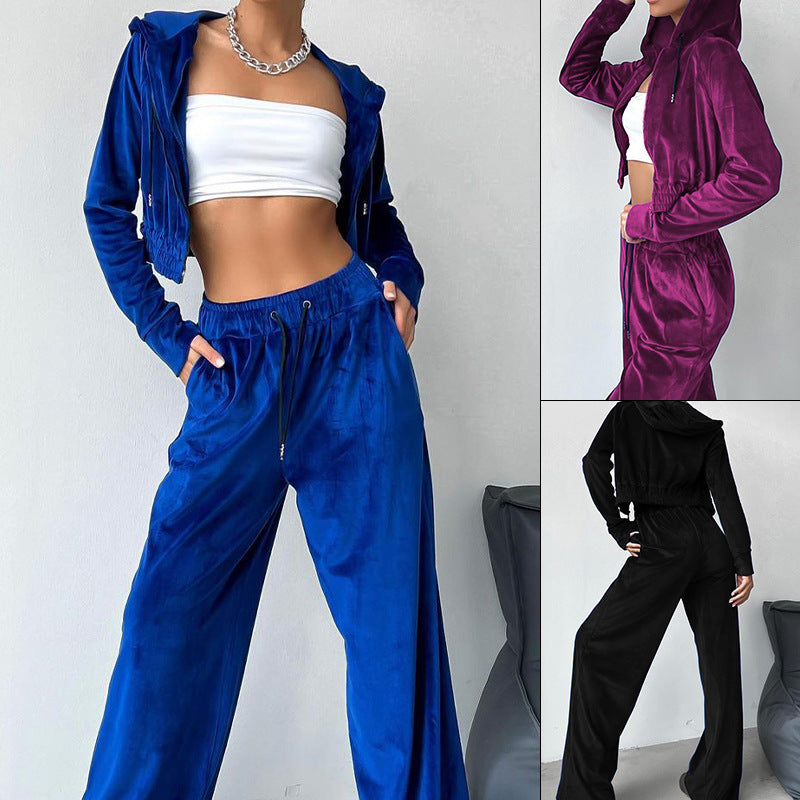 Damen Sportliches Freizeit-Set mit lässiger Kapuzenjacke und weit geschnittenen Hosen GR