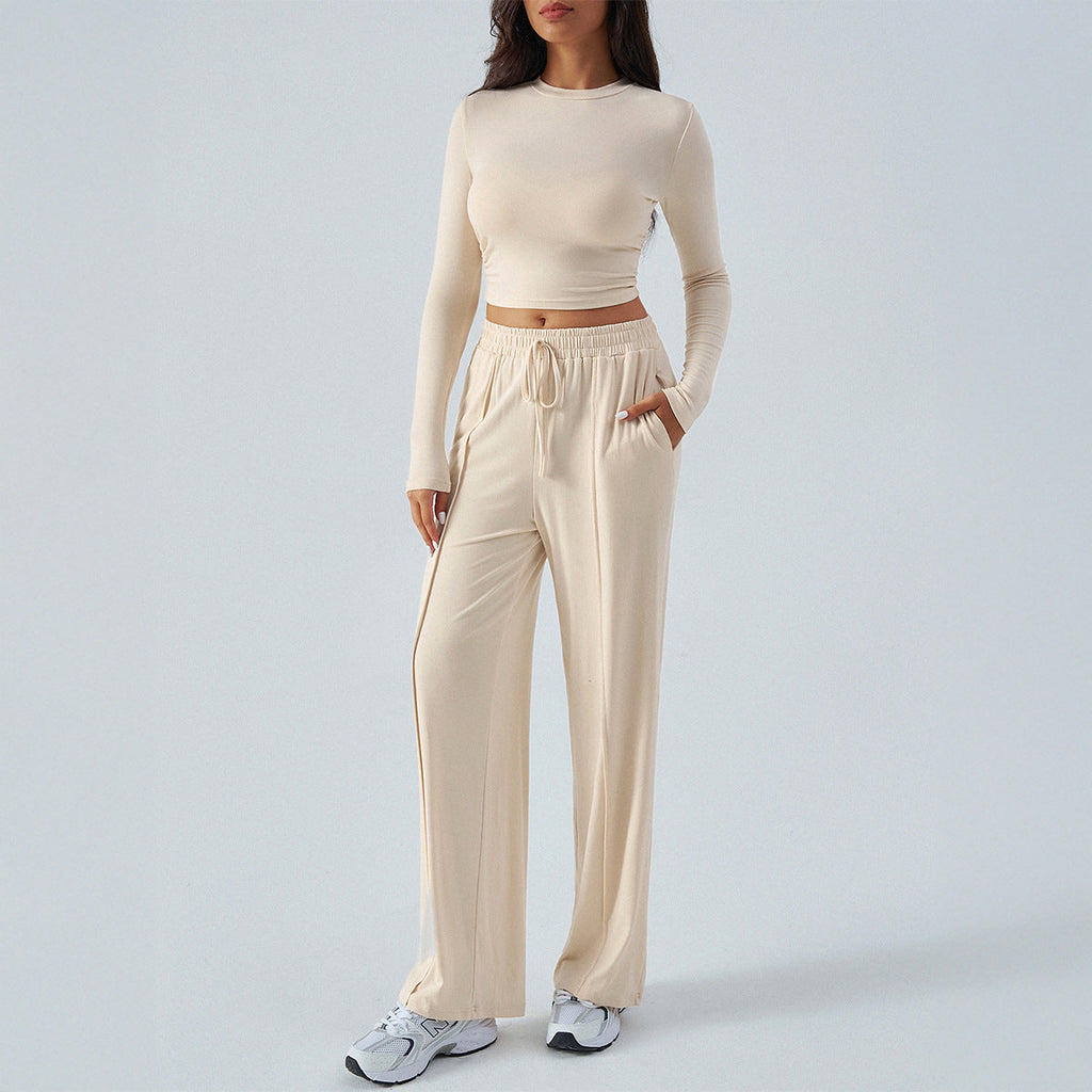 Damen lässiges Zweiteiler-Set mit weitem Oberteil und elastischen Hosen GR