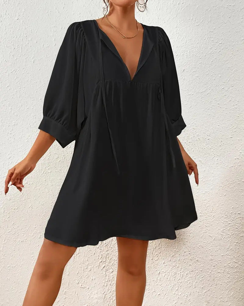 Damen lässiges Kleid mit modernen Puffärmeln GR