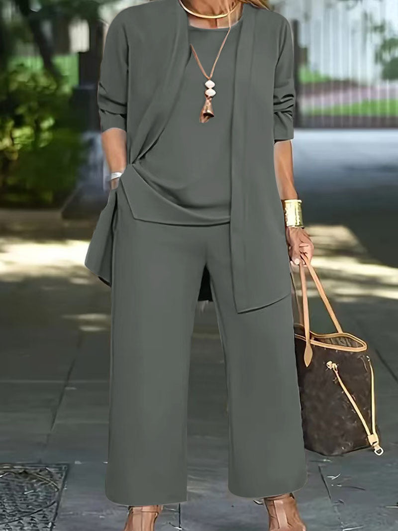 GR | Long-sleeved cardigan vest three-piece set 