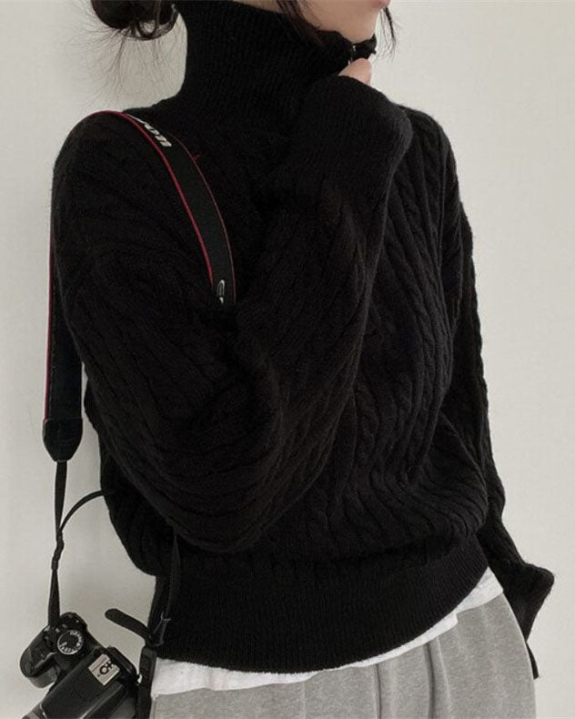 GR Vintage Rollkragen Reißverschluss Twist Strickpullover