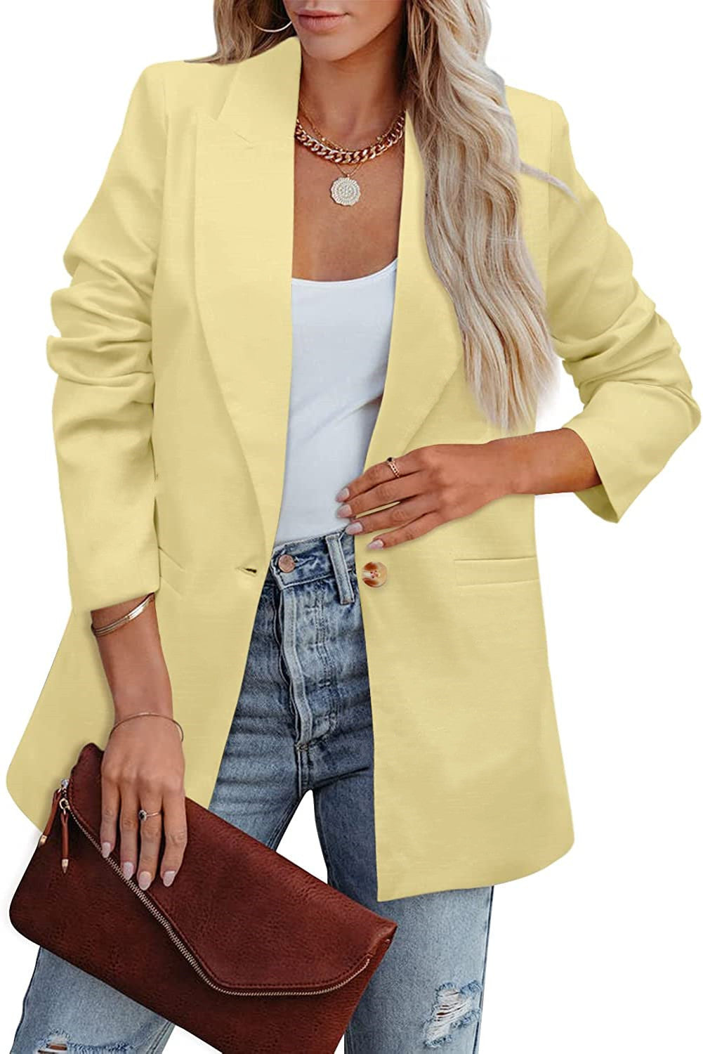 GR | Double-breasted blazer with gathered sleeves and pockets