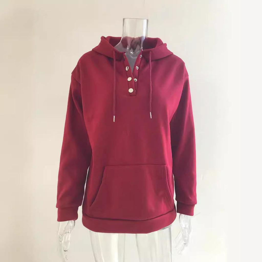 Damen Kapuzenpullover mit Knopfleiste und lässigem Schnitt GR