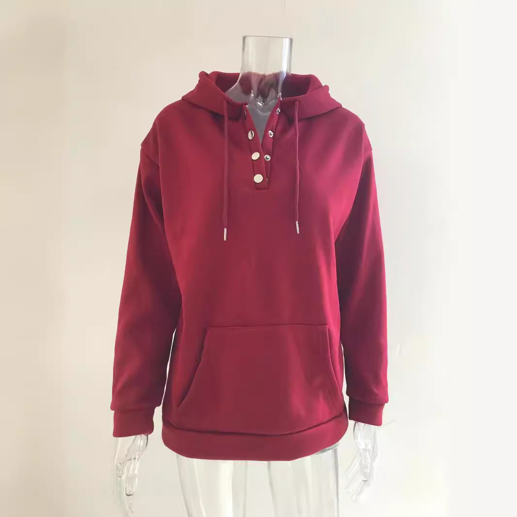 Damen Kapuzenpullover mit Knopfleiste und lässigem Schnitt GR