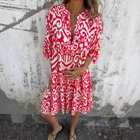 Damen lässiges Strandkleid mit hohen Seitenschlitzen und modischem Druckmuster GR