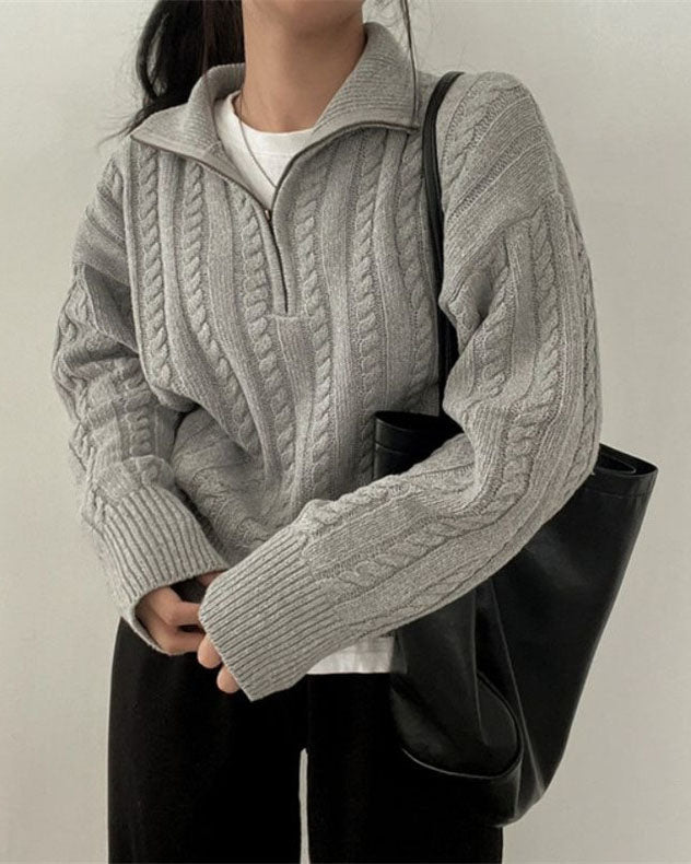 GR Vintage Rollkragen Reißverschluss Twist Strickpullover