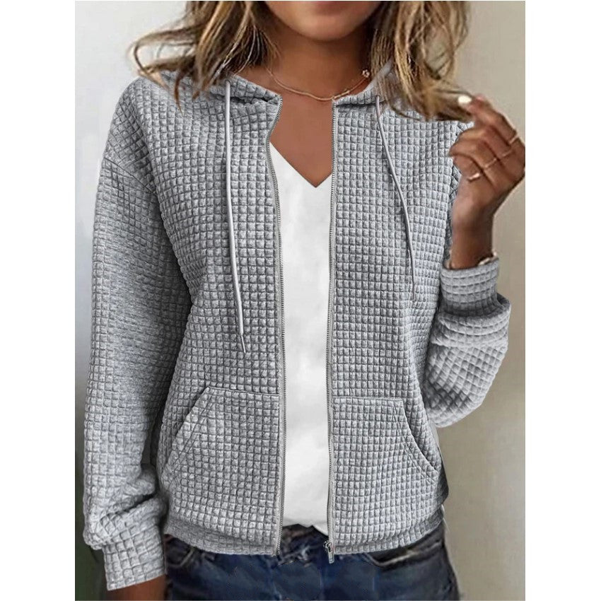 Women's fleece jacket with textured waffle pattern, size