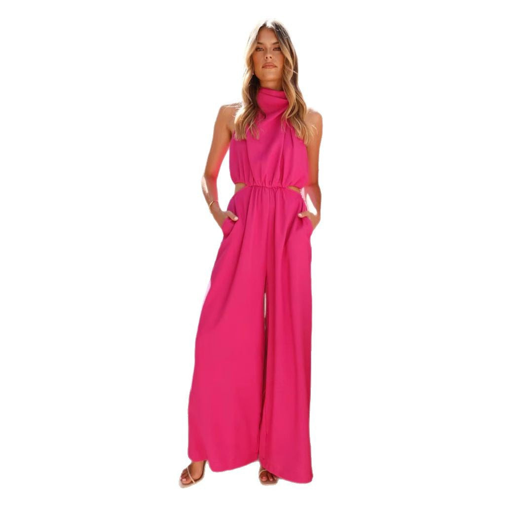 Women's elegant jumpsuit with high collar and cut-out details, size