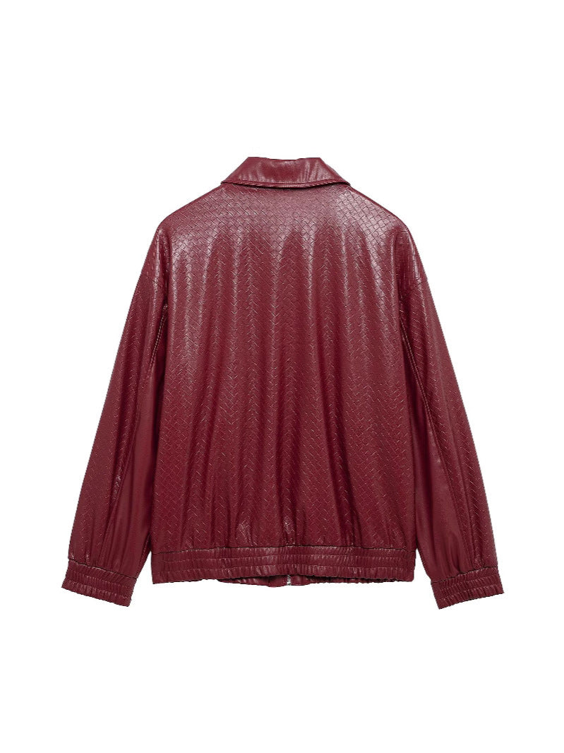 GR | Woven Faux Leather Bomber Jacket