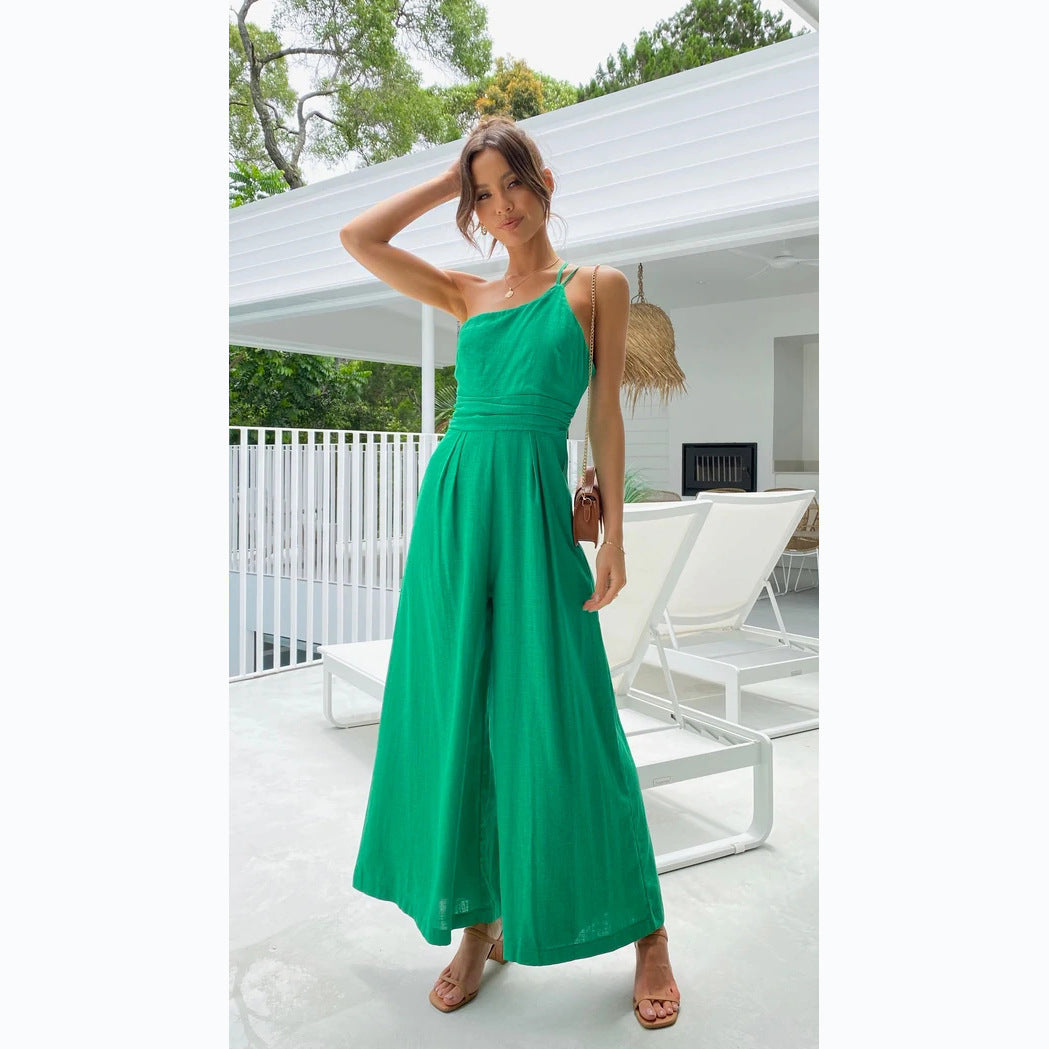 Women's jumpsuit with wide legs and chic spaghetti straps, size