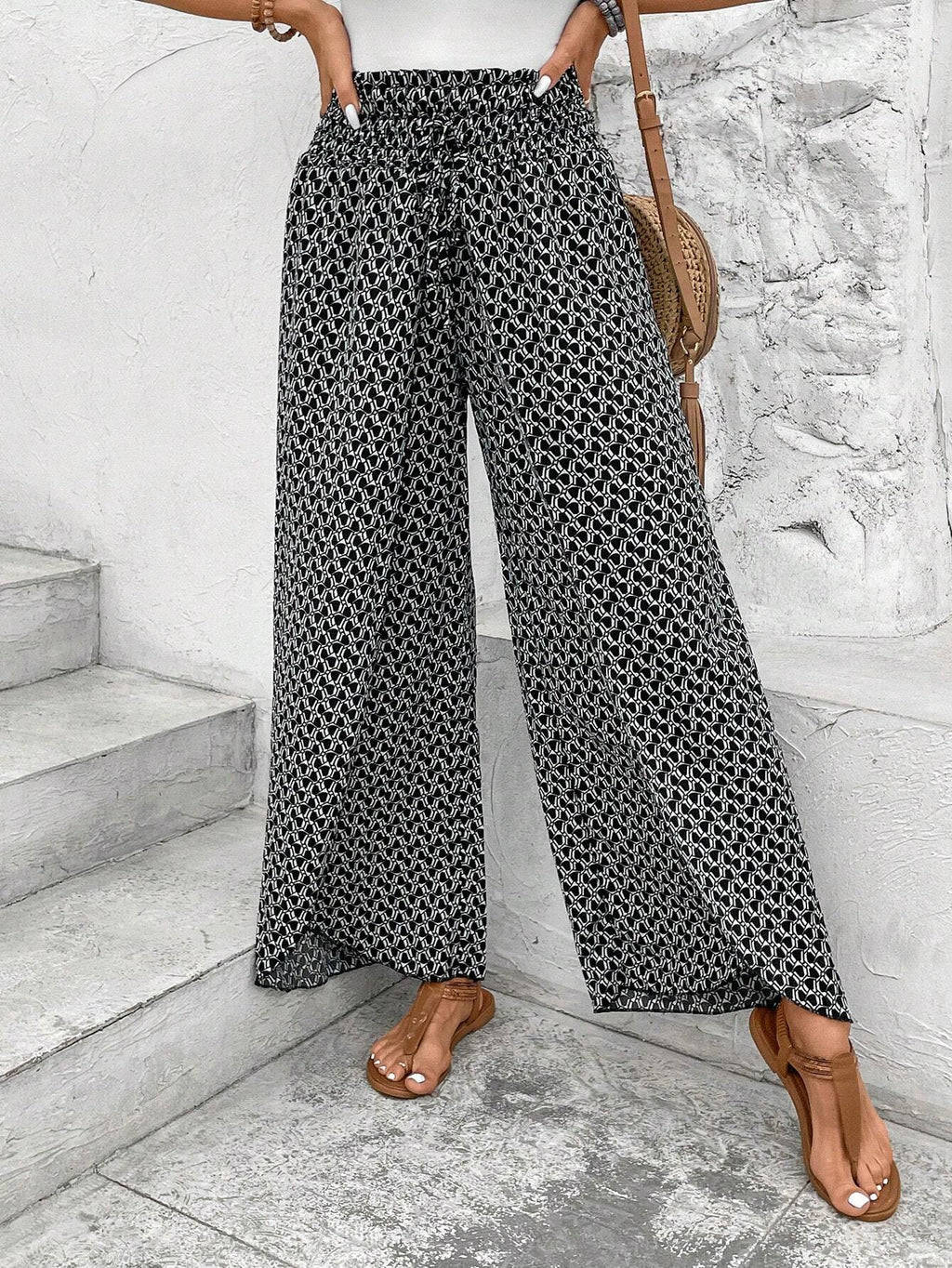 Damen weite Sommerhose mit elastischem Bund und floralem Design GR