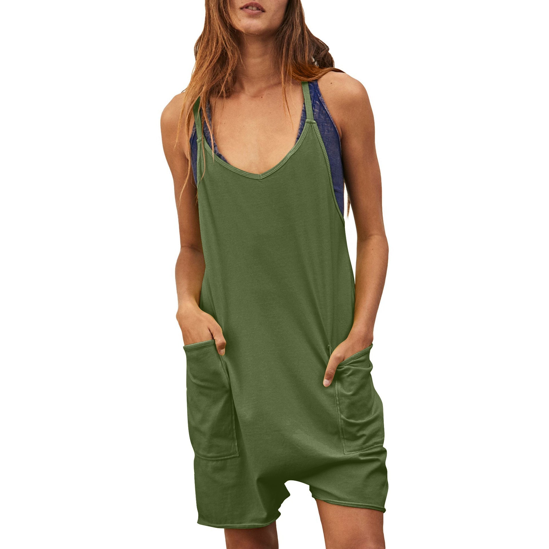 Women's comfortable jumpsuit with a deep neckline and practical pockets, size [size missing]