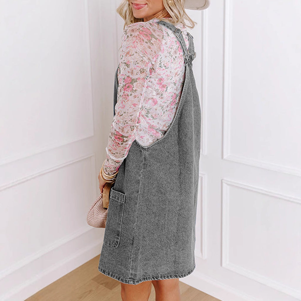 Damen Jeans-Latzkleid mit praktischen Taschen und Knopfdetails GR