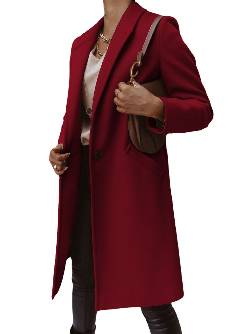 Women's wool coat with elegant lapel and timeless cut, size