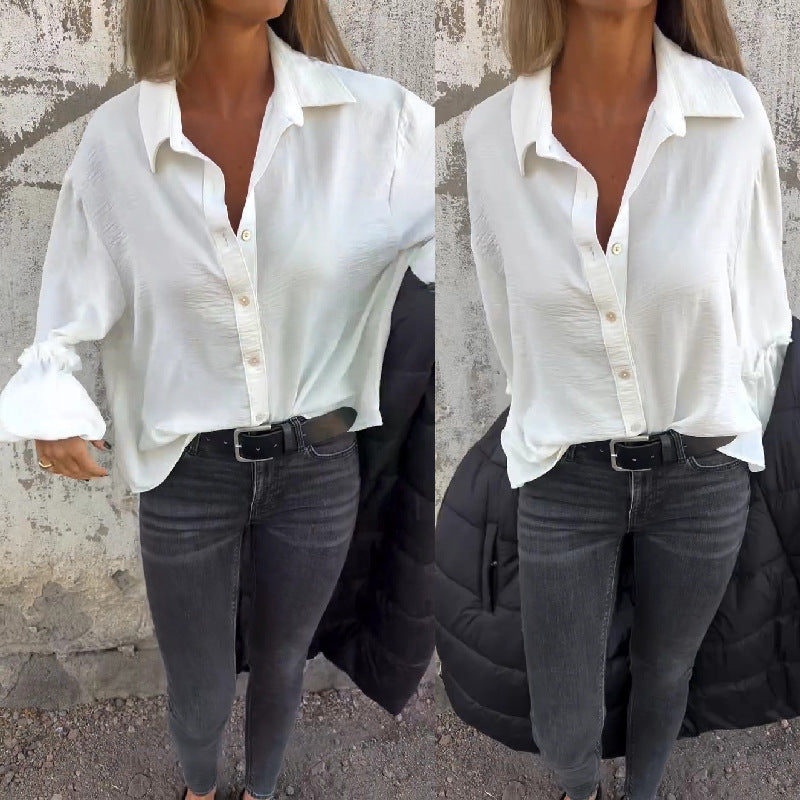Damen lässige Hemdbluse mit Volantärmeln GR