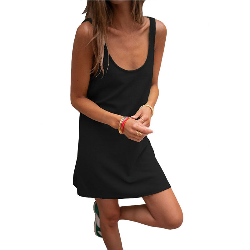 Damen lässiges Kleid im raffinierten Rippschnitt mit tiefem Ausschnitt und schlichtem Design GR