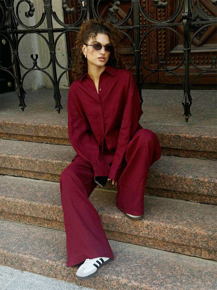 Women's airy linen set with a relaxed cut and wide legs, size [size missing]