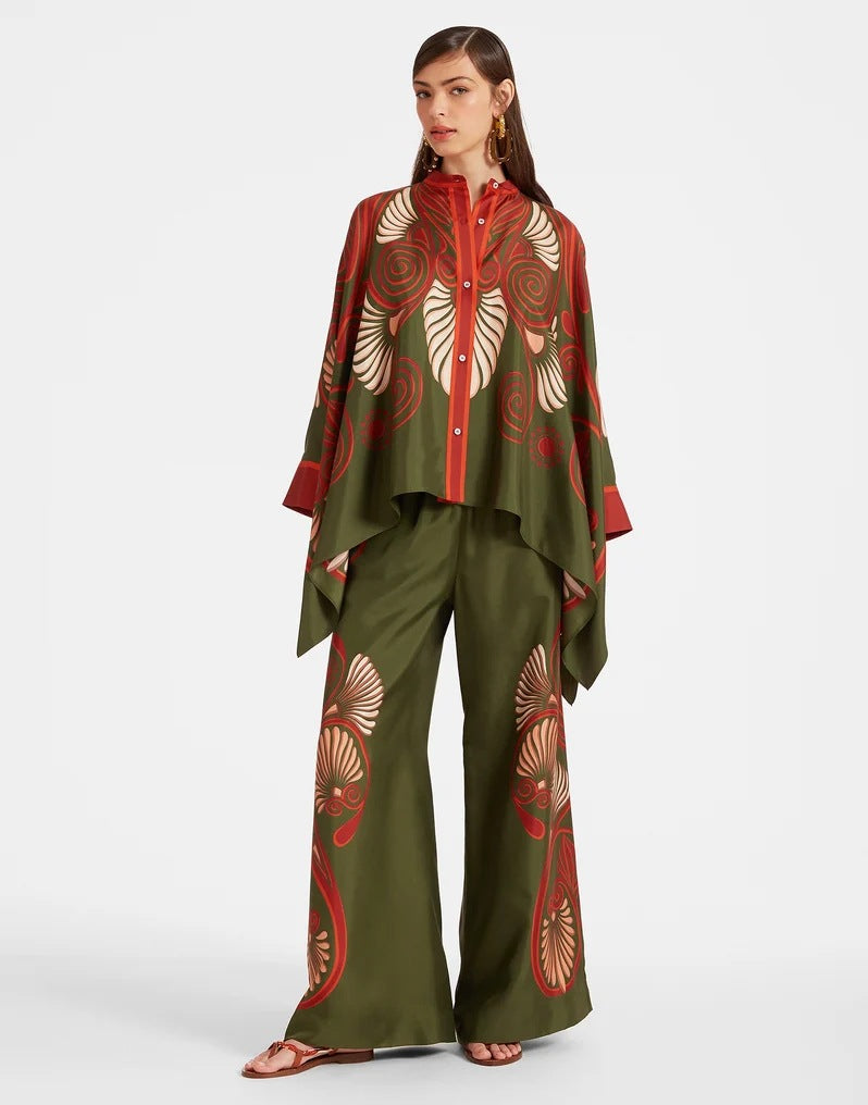 GR | Stand-up collar top and trouser set 
