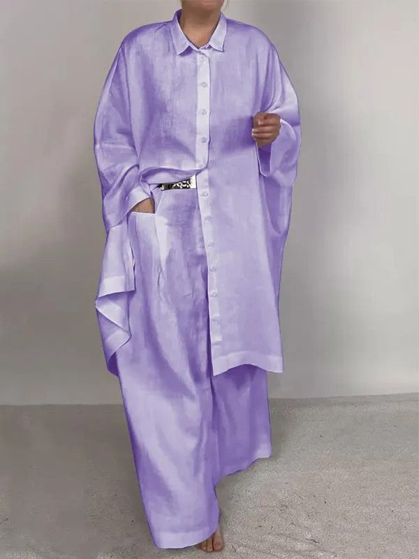 GR | Solid Color Wide Leg Two-Piece Set 