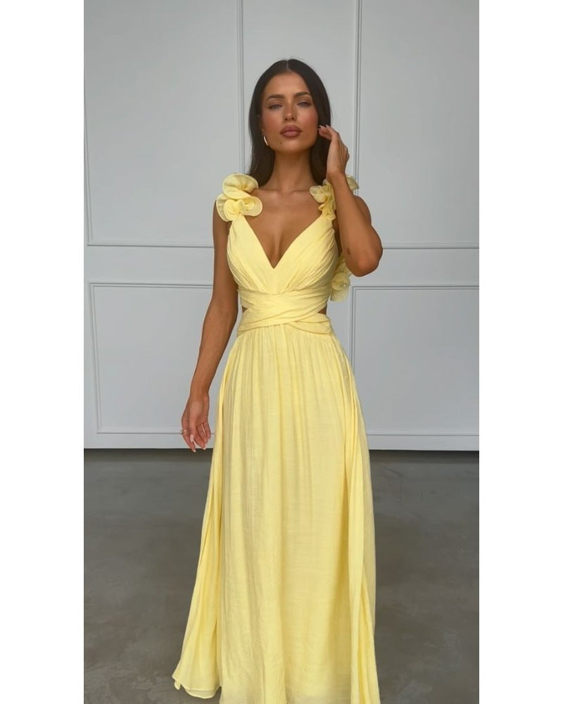 GR | Tied Pleated Solid Color Skirt Dress