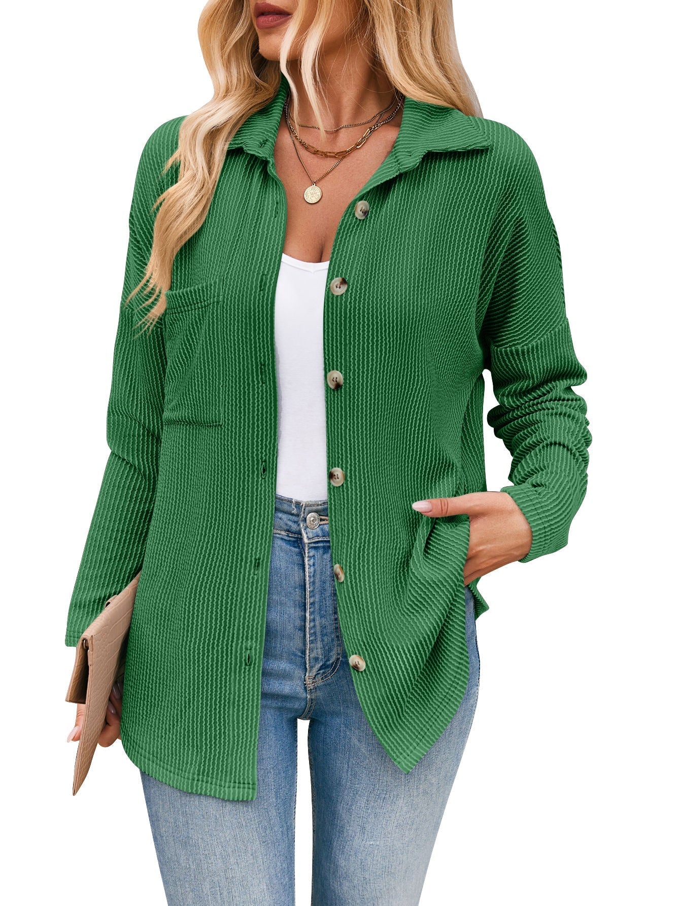 Damen lässige Strickjacke mit Knopfleiste GR