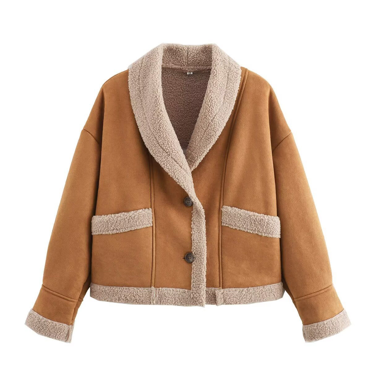 Women's cozy oversized jacket with soft lining and elegant button placket, size S