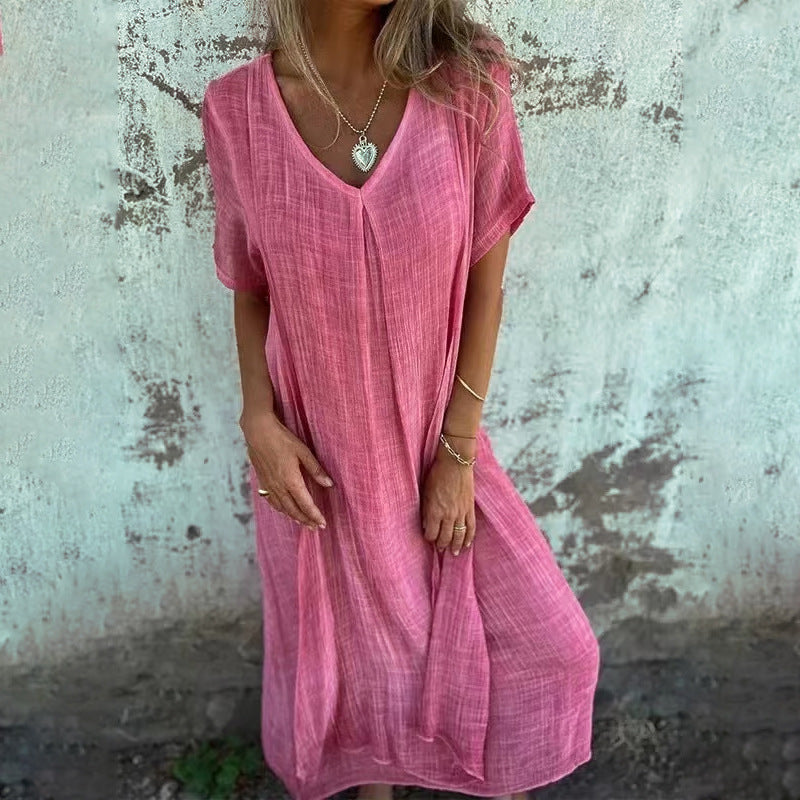Women's midi dress with a casual V-neck and airy fit, size