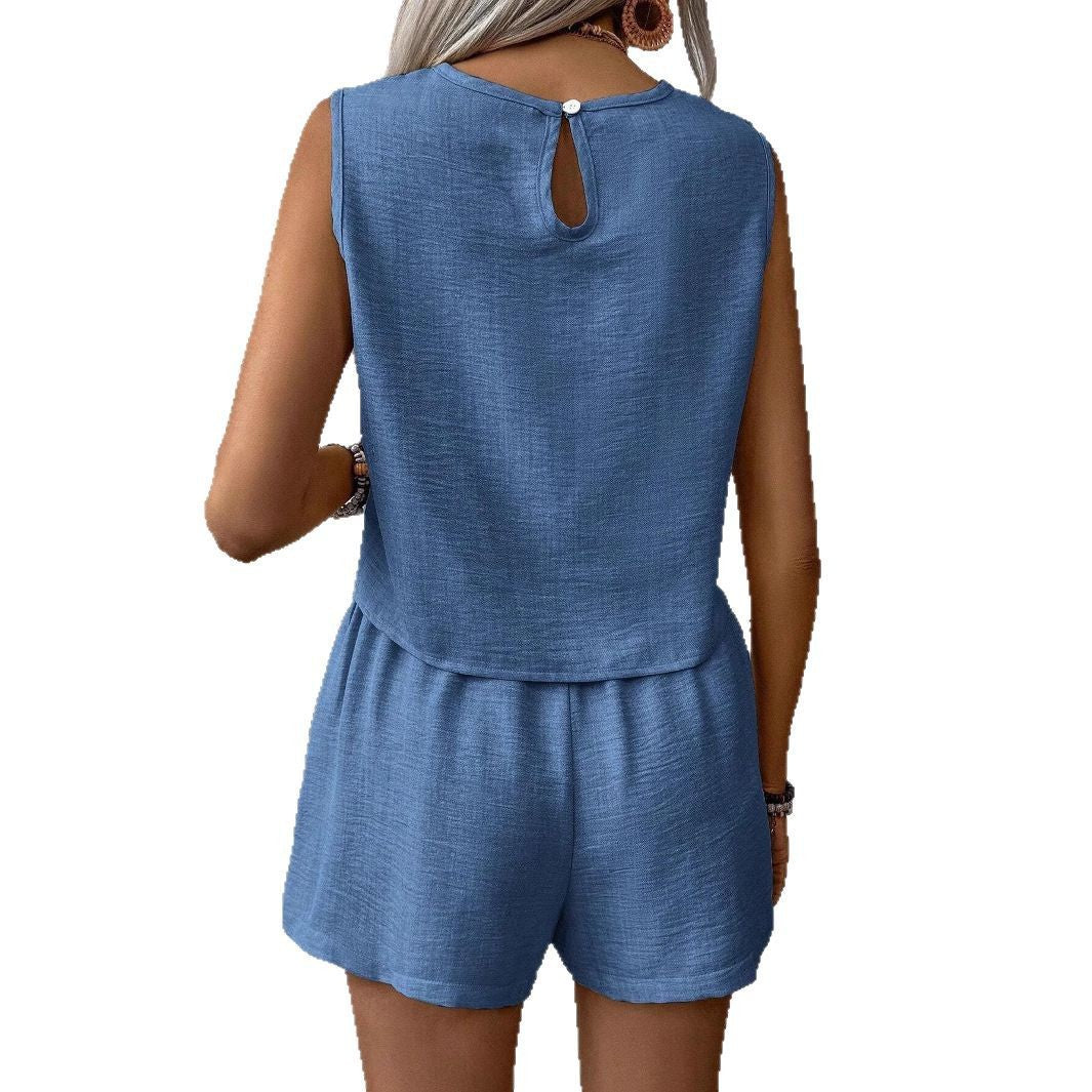 Women's casual summer outfit in high-quality material with sleeveless top and shorts, size [size missing]