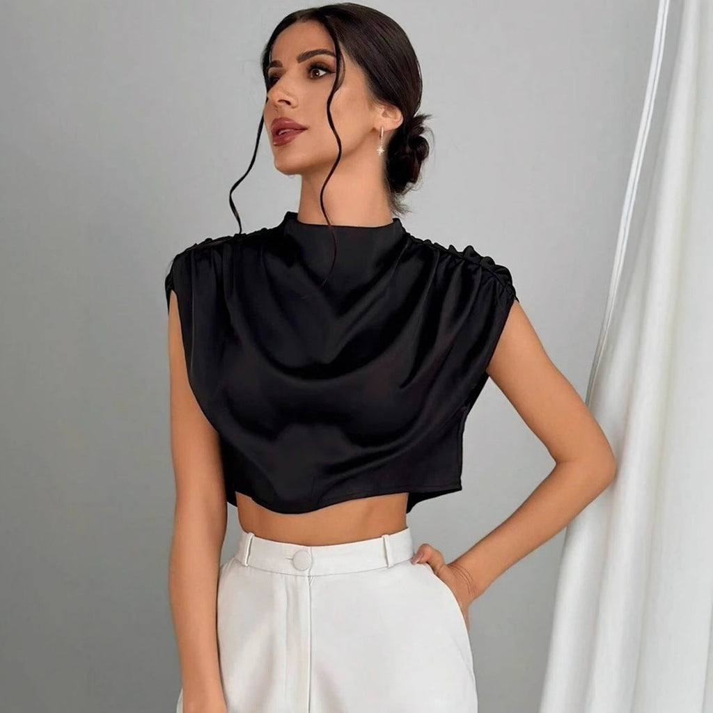 GR | Satin Faux Seide Kurzhemd Top