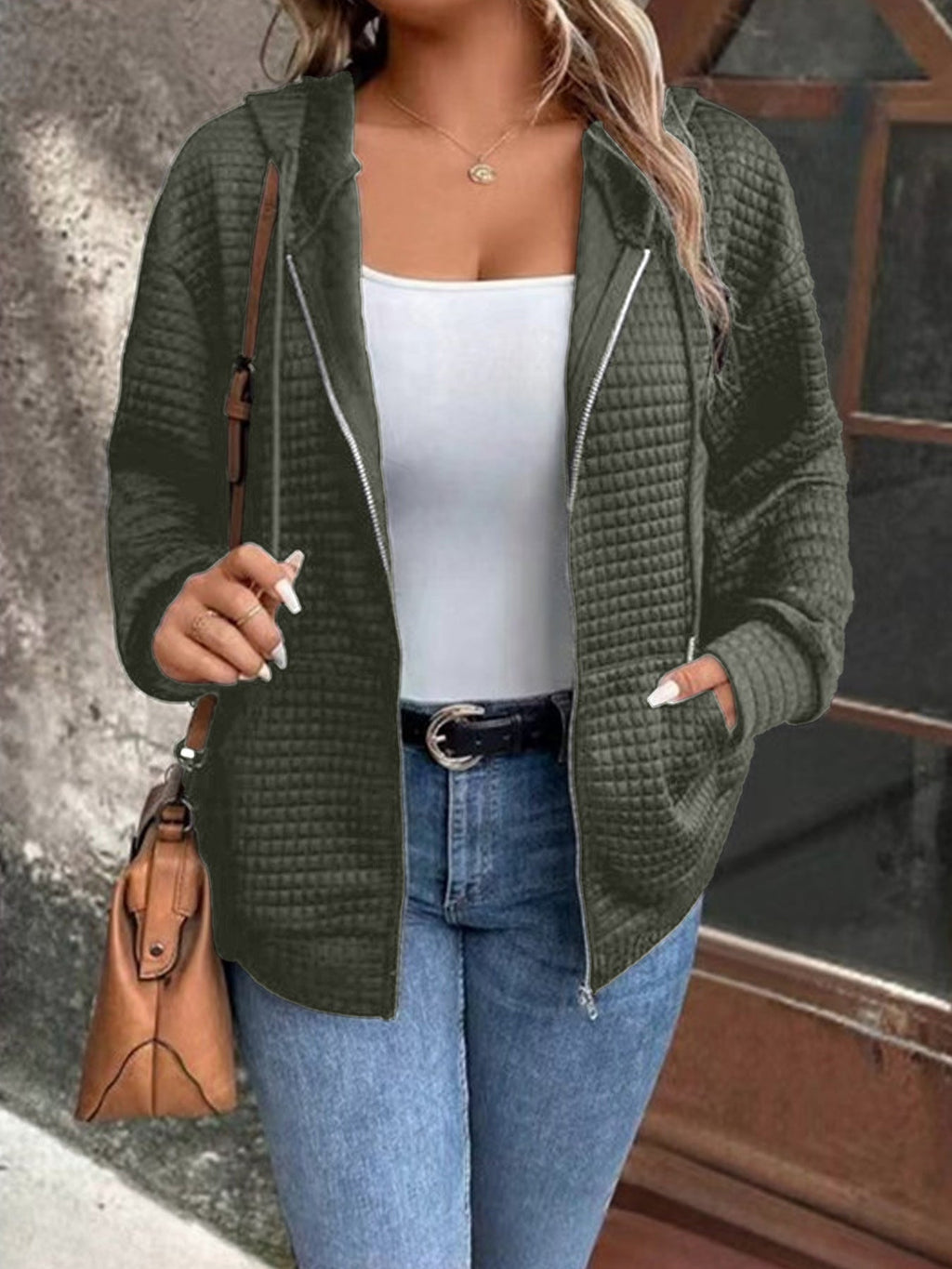 Women's hooded jacket in textured material, size S