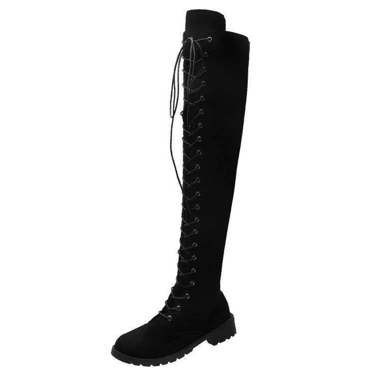 Women's over-the-knee boots with sophisticated lacing and robust sole, size GR
