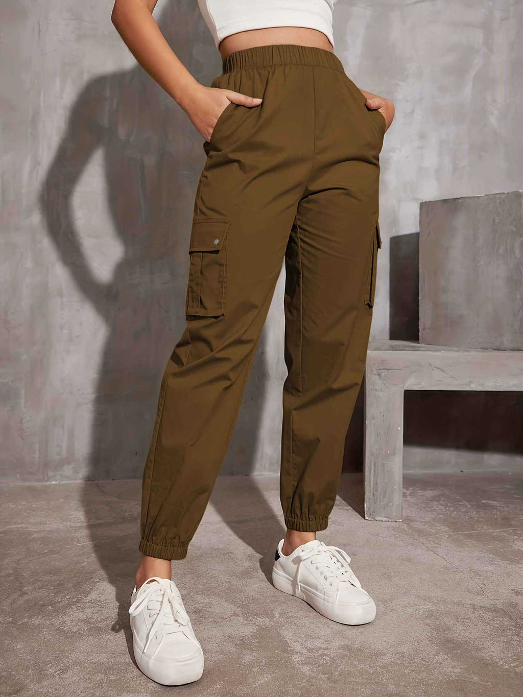 Damen Cargo-Hose mit elastischem Bund und praktischen Seitentaschen GR