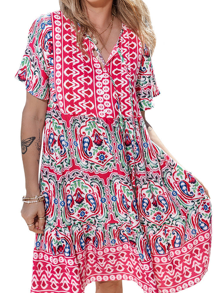 Women's cotton dress with boho-inspired pattern, size