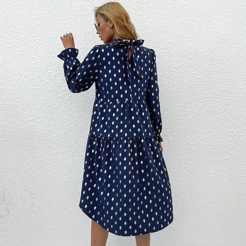 Women's midi dress with modern ruffle details and elegant polka dot pattern, size [size missing]