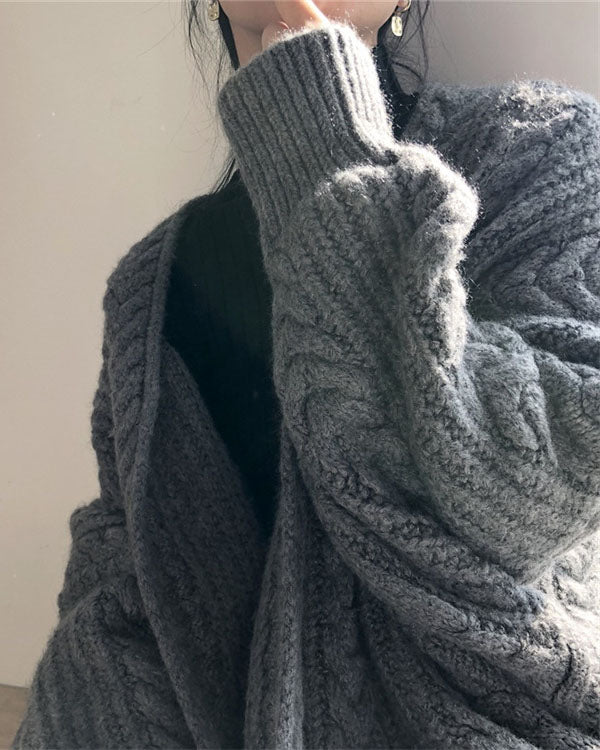 GR Retro einfach verdickt lose verdrehte lange Strickjacke