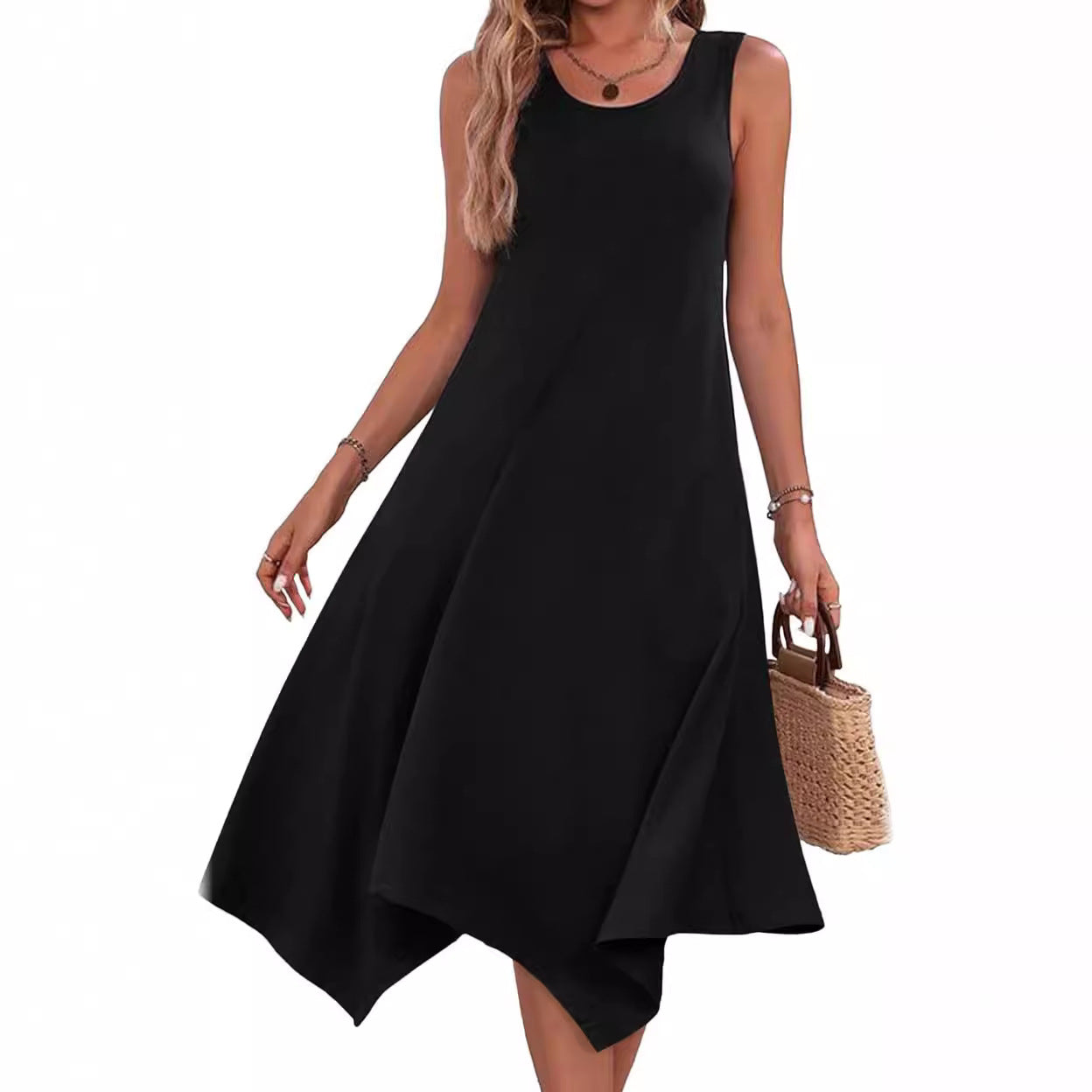 Damen asymmetrisches Freizeitkleid mit modernem Muster und fließendem Schnitt GR