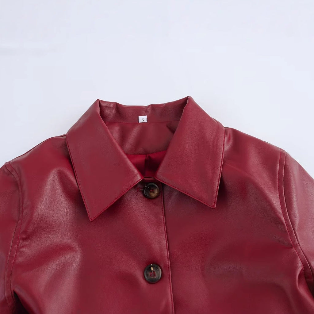 GR | Solid color leather jacket 
