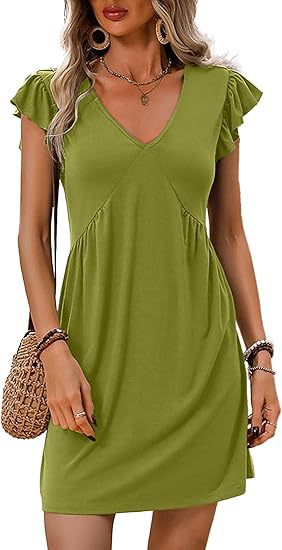 Women's V-neck summer dress with ruffle details, size