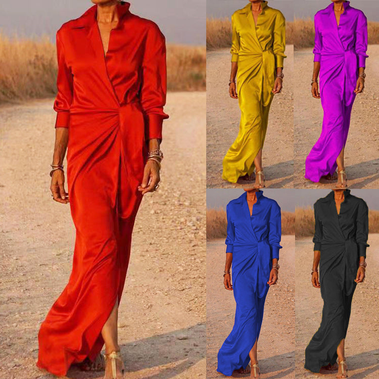 GR | Lace-up High Waist Split Floor Length Dress 