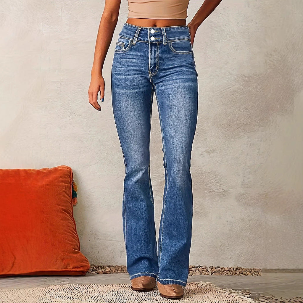 Damen Bootcut Jeans mit hohem Bundle und modischen Details GR