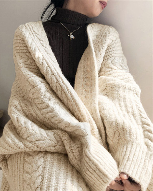GR Retro einfach verdickt lose verdrehte lange Strickjacke