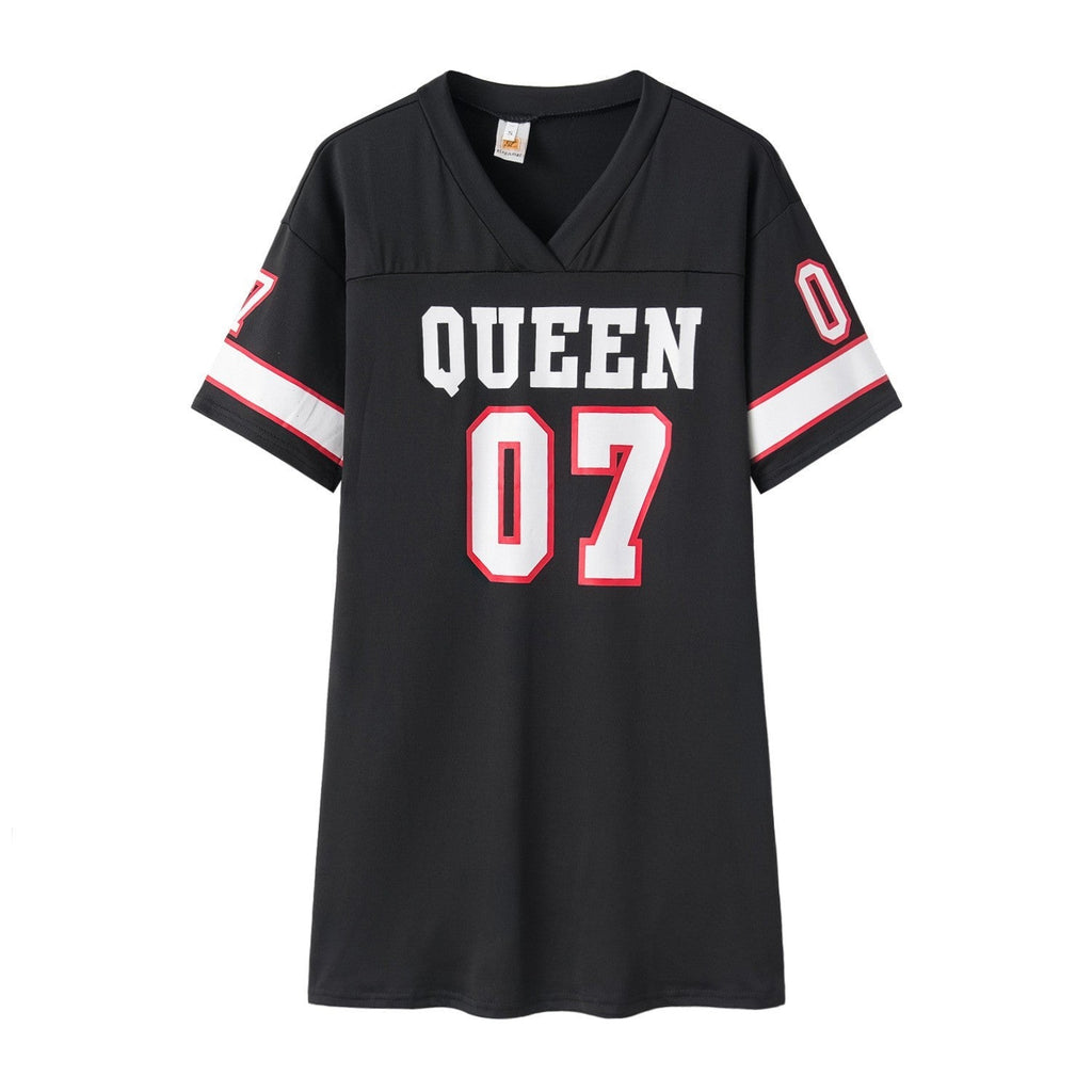 Damen Sportliches Oversized T-Shirt mit V-Ausschnitt und Druckdetails GR
