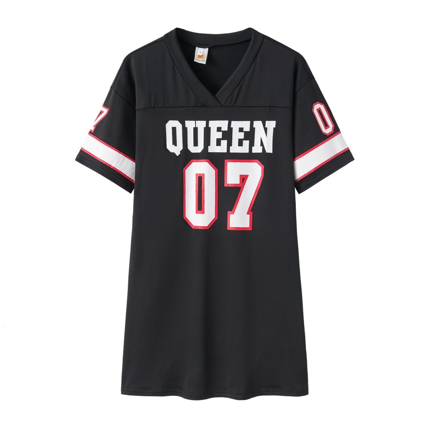 Damen Sportliches Oversized T-Shirt mit V-Ausschnitt und Druckdetails GR