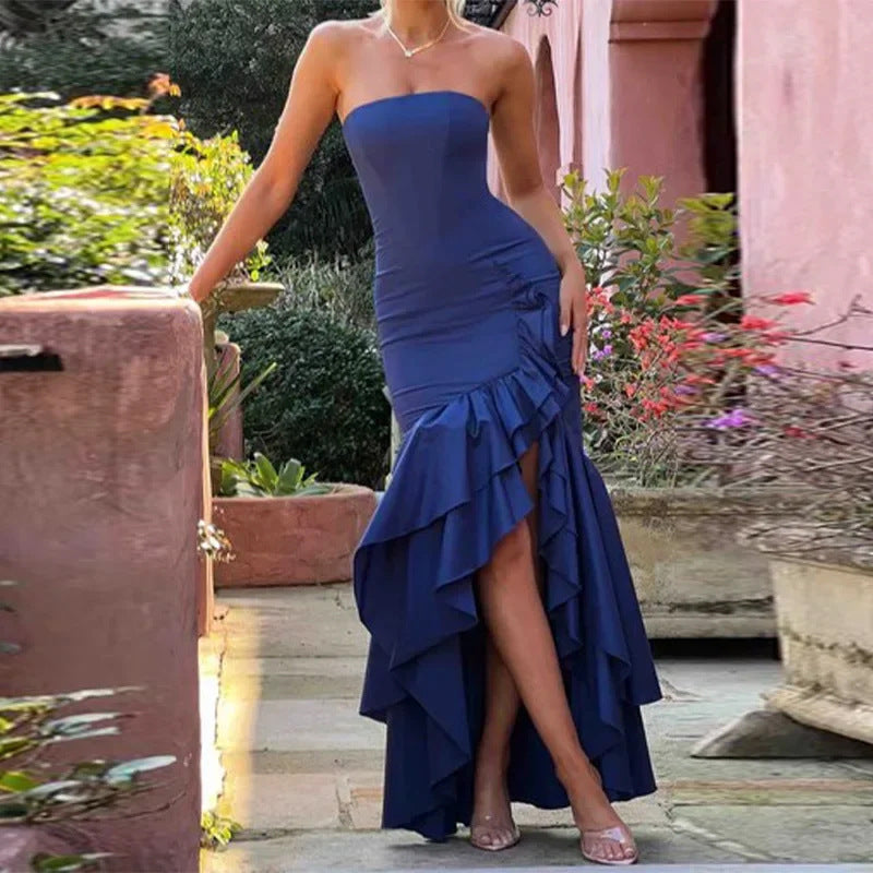 Damen Abendkleid mit beweglichem Rüschenrock und figurbetontem Oberteil GR