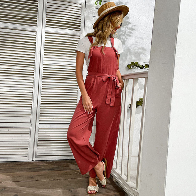 Women's jumpsuit with wide legs and elegant waist belt, size