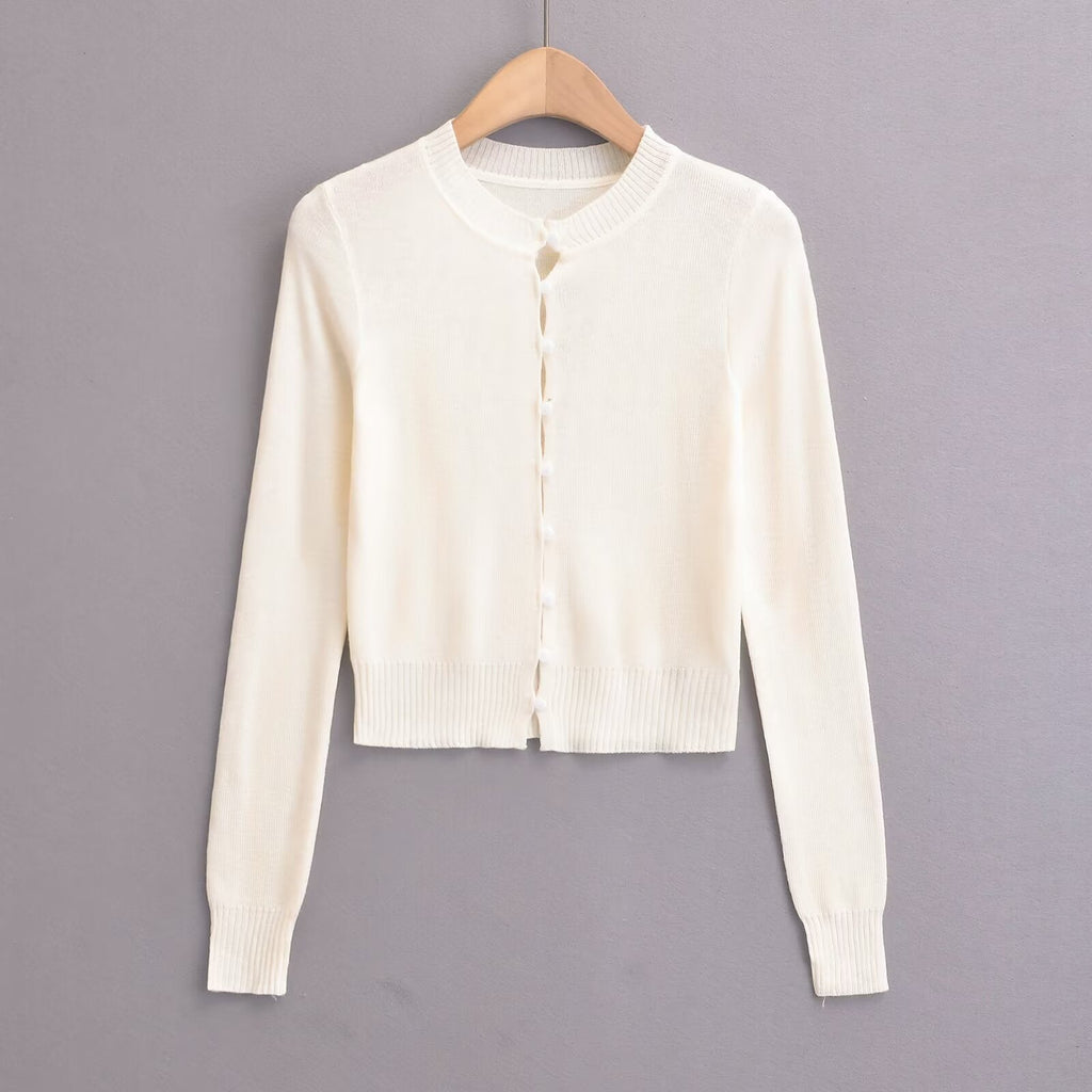 Damen Strickjacke mit modischem Rundhalsausschnitt und eleganter Knopfleiste GR