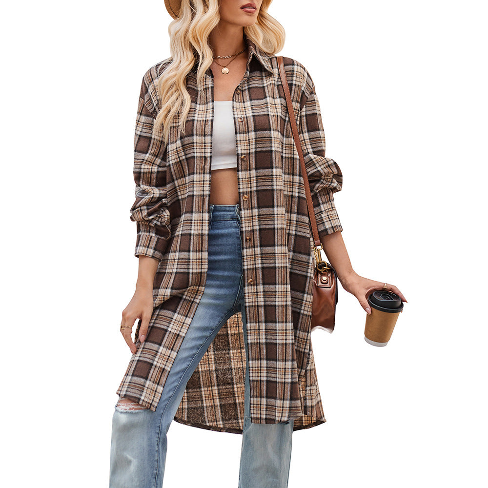 Damen lässige Flanell-Hemdjacke im Oversized-Schnitt GR