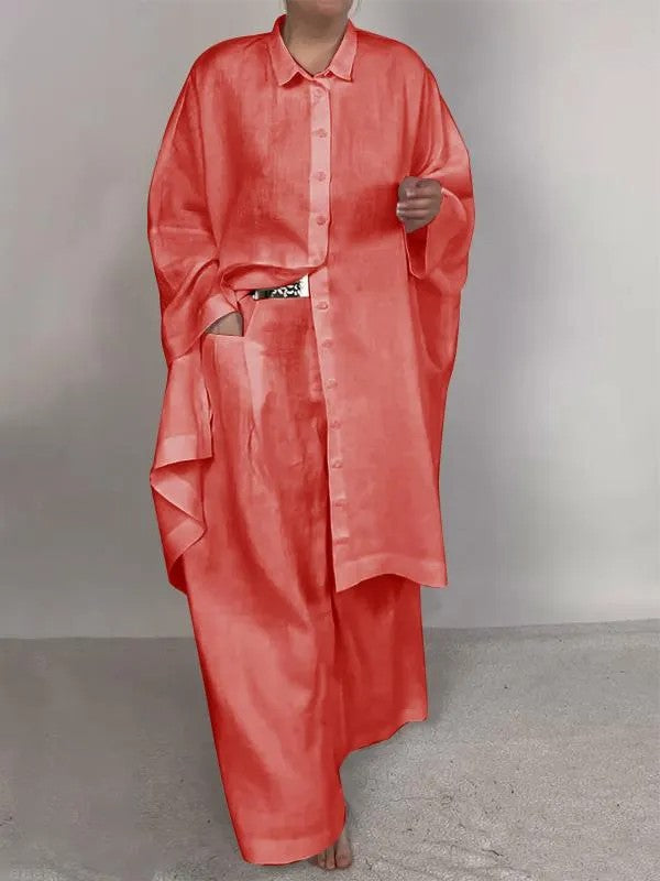GR | Solid Color Wide Leg Two-Piece Set 