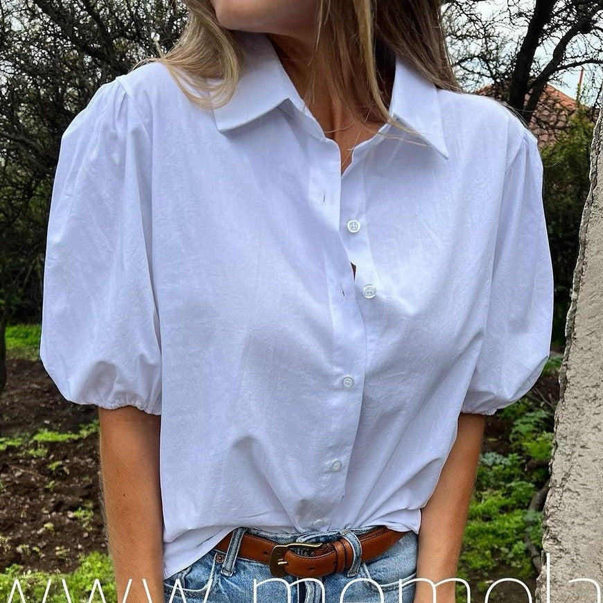 Damen Bluse mit Puffärmeln und klassischem Kragen GR